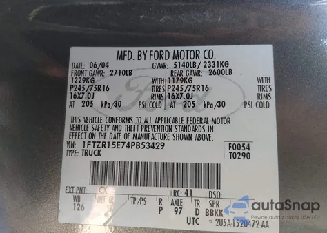 2004 Ford Ranger Xlt z USA, uszkodzony, nr VIN 1FTZR15E74PB53429